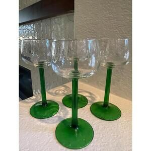 6 Luminarc Emerald Rhine Wine Glasses Set Elegant Green Stem Cristal France Lot
